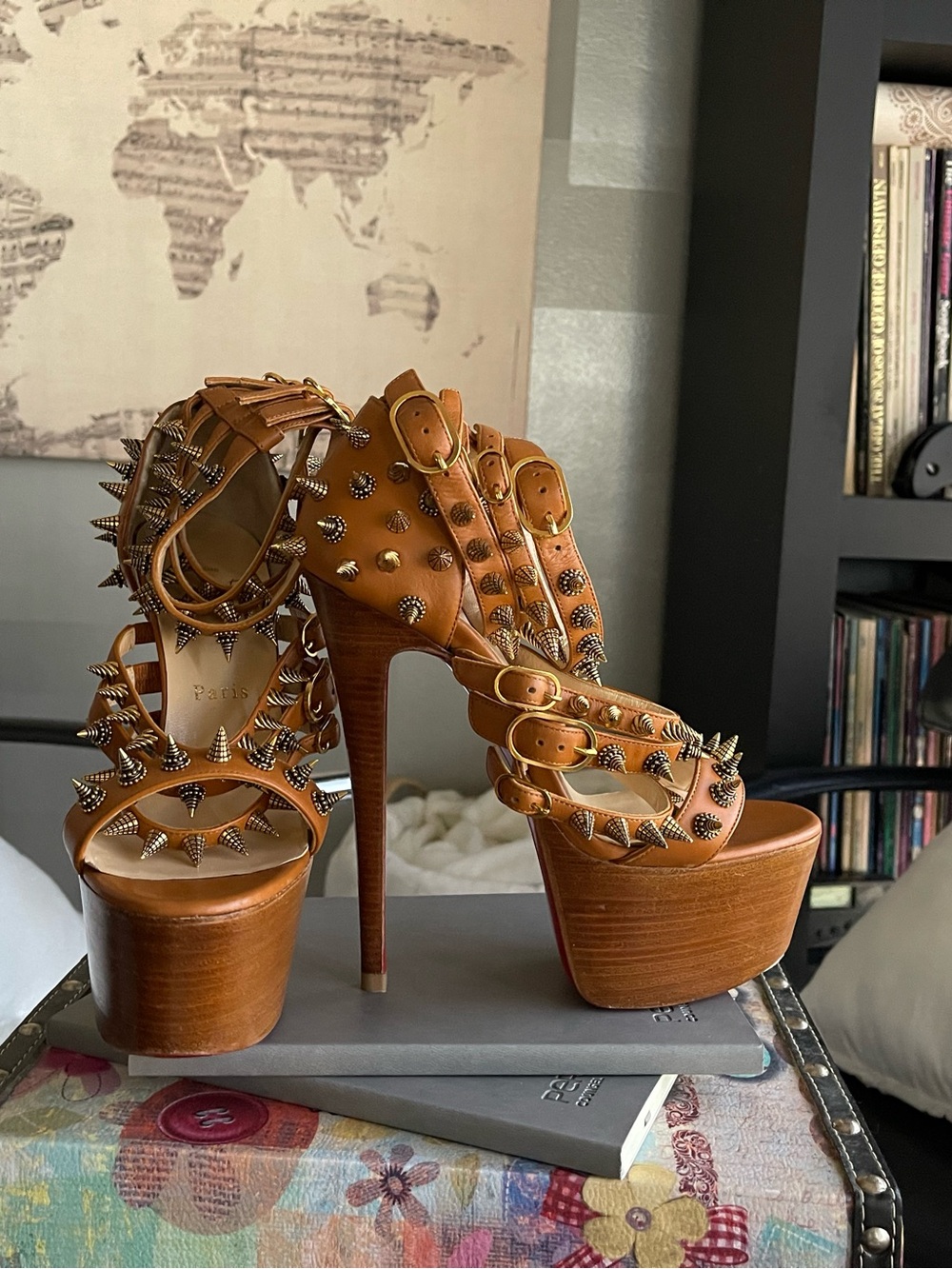 Christian Louboutin Tan Leather Spike Platform Heels